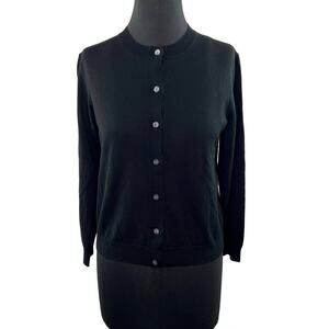 BURBERRY Uniform Black Long Sleeve Round Neck Button-Down Wool Cardigan Size M